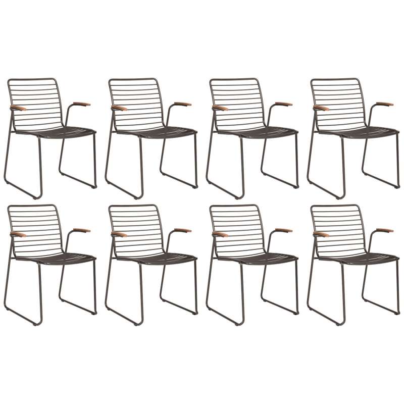 Stern 8er-Set Stapelsessel Levi Edelstahl anthrazit/Teakholz Gartenstuhl Stapelstuhl