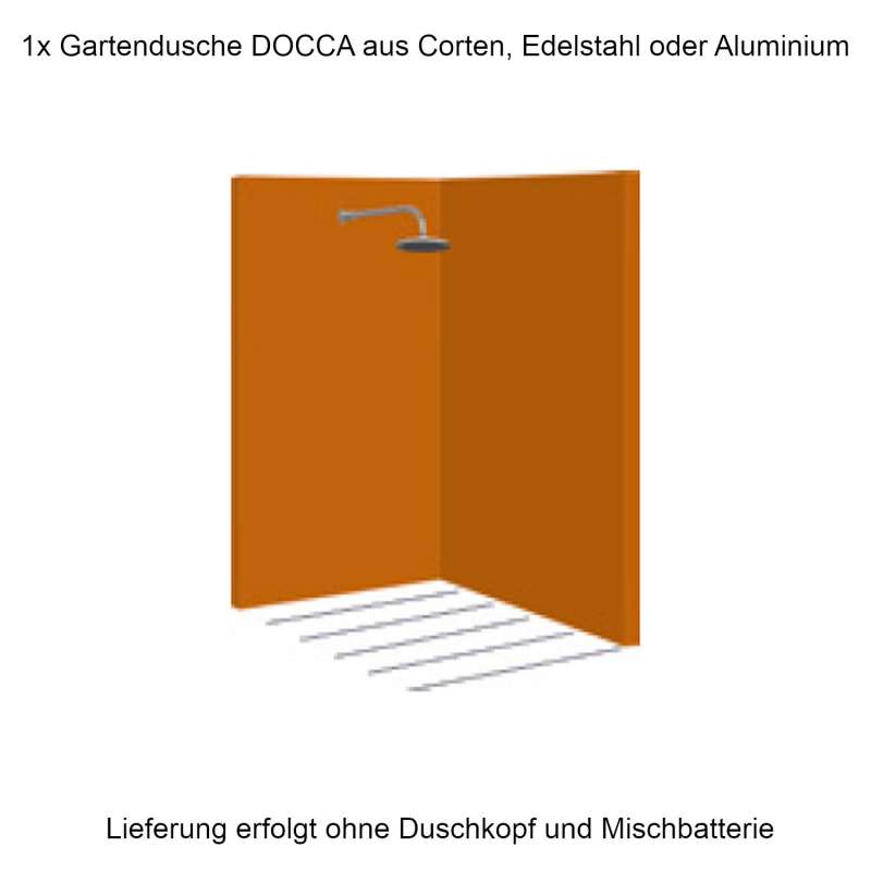 Mecondo Eck-Gartendusche DOCCA 135/135x225x6 cm Corten/Aluminium/Edelstahl Pooldusche Saunadusche