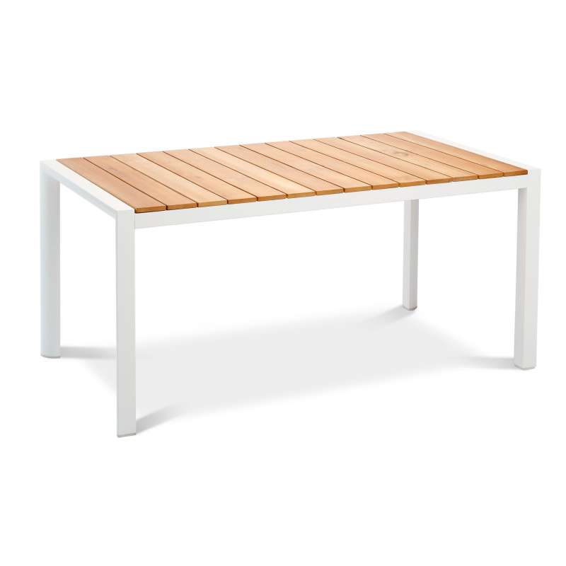 Best Freizeitmöbel Aluminium Tisch Paros 210 x 90 cm weiss/Teakholz Loungetisch