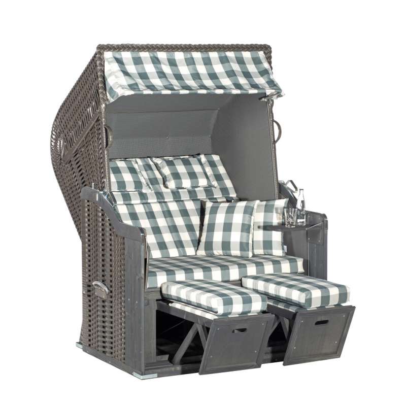 Sonnenpartner Gartenstrandkorb Rustikal 255 Plus 2-Sitzer, Halbliegemodell Kunststoffgeflecht anthra