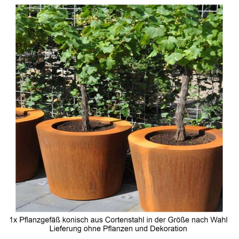 Mecondo Pflanzgefäß aus Cortenstahl konisch Größe nach Wahl Blumenkübel