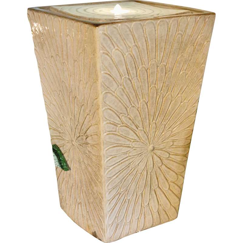 Granimex Embudo beige Keramik-Wasserwürfel mit Pumpe LED-Beleuchtung Brunnen 35x35x56 cm