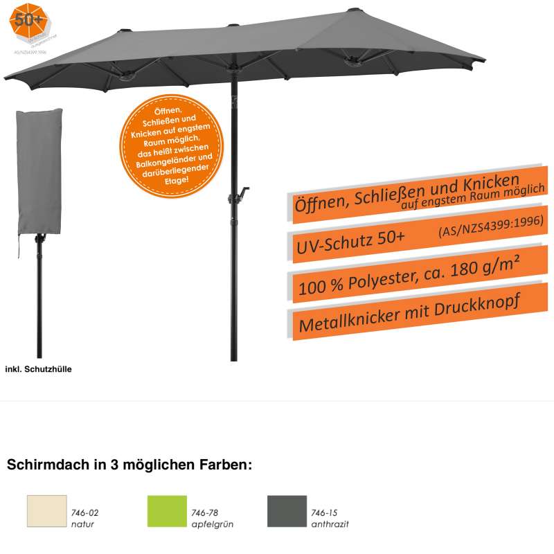 Schneider Schirme Salerno 300 x 150 cm Balkonschirm XXL Sonnenschirm 4 Farbvarianten