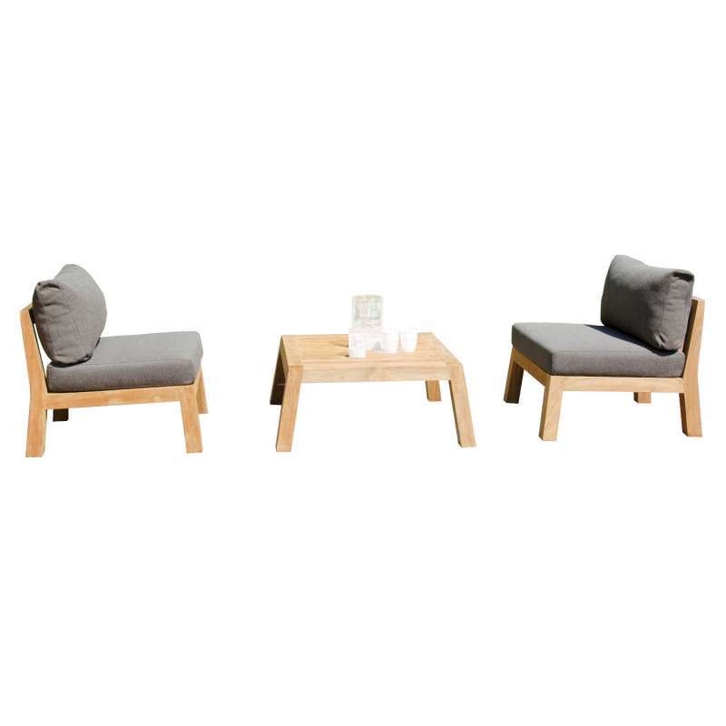 Sonnenpartner 3-teilige Loungegruppe Clifton Teakholz mit Kissen anthrazit Lounge-Sitzgruppe