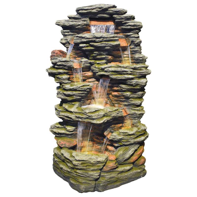 Granimex Chao Polystone Gigant Wasserfall mit Pumpe LED-Beleuchtung Wasserspiel 96x90x199 cm