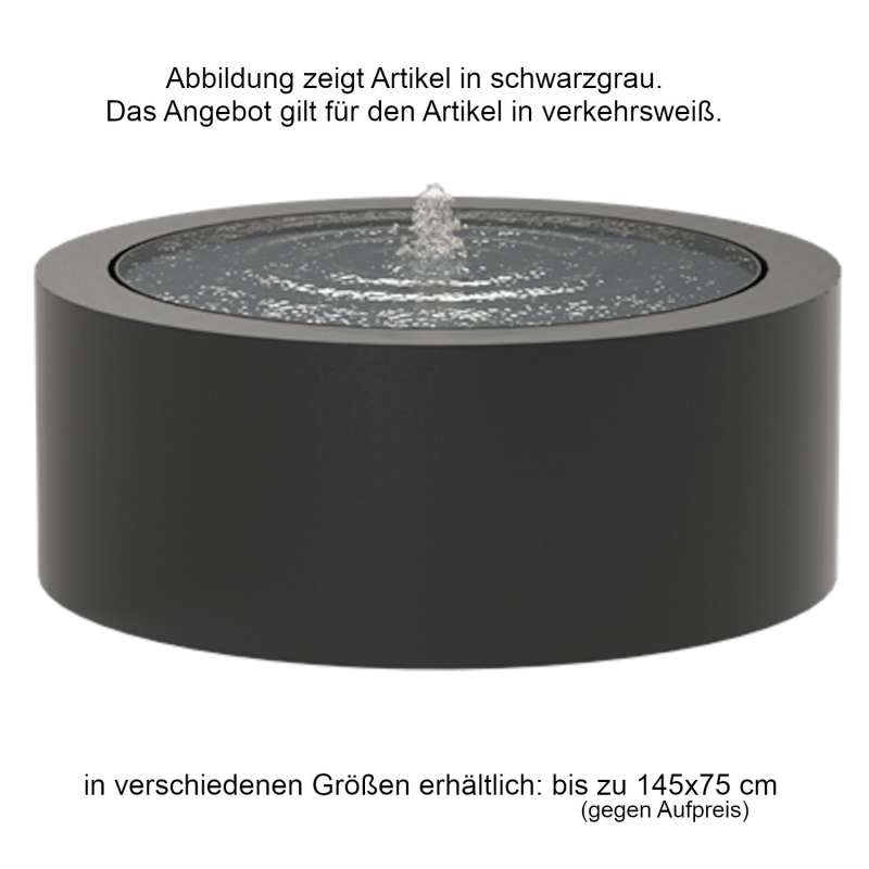 Adezz Wassertisch rund Aluminium verkehrsweiß Wasserspiel mit Pumpe & LED verschiedene Größen