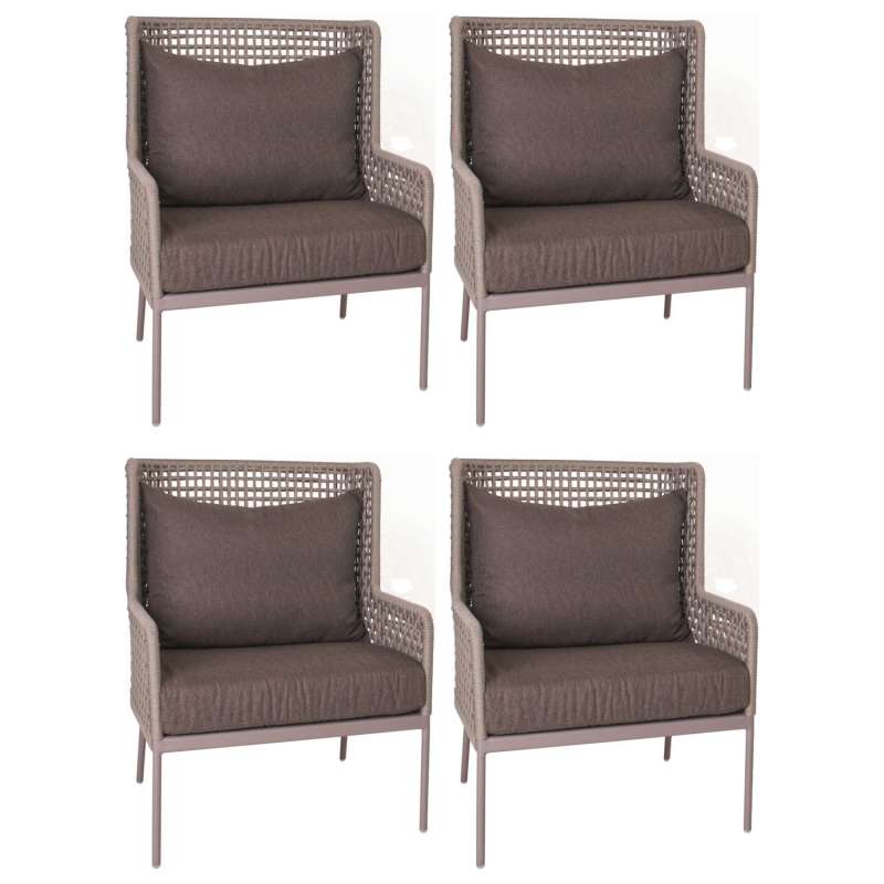 Stern 4er-Set Lounge-Sessel Greta Aluminium champagner/ecru/rehbraun Gartensessel