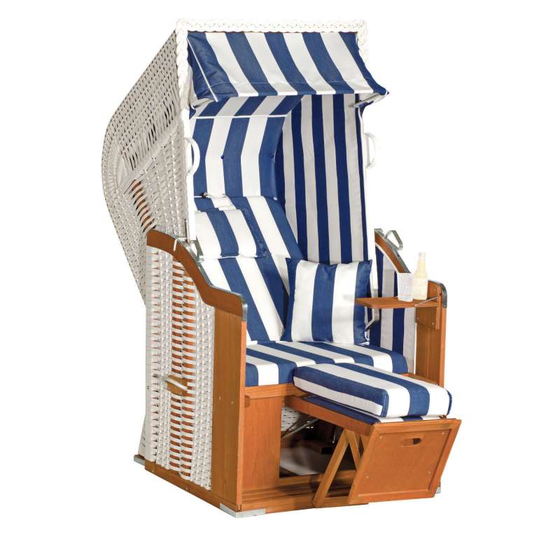 SunnySmart Garten-Strandkorb Rustikal 250 PLUS 1-Sitzer weiß/blau mit Kissen