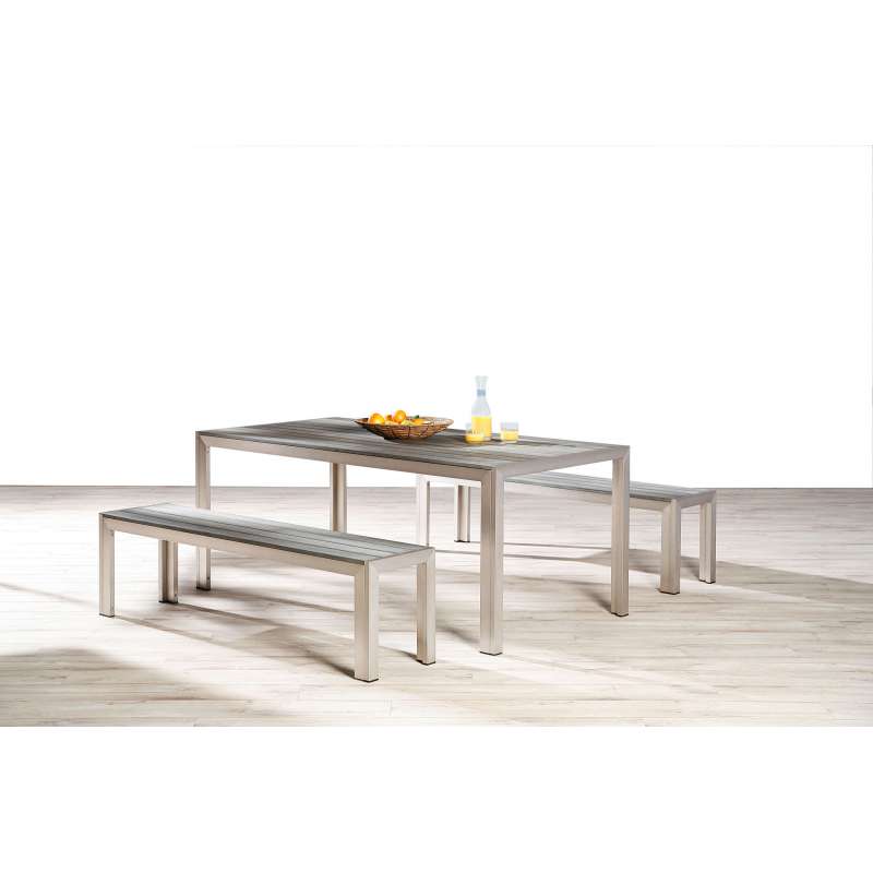 Best Freizeitmöbel Komplett-Set Seattle Aluminium Tisch mit 2 Bänken silber/anthrazit