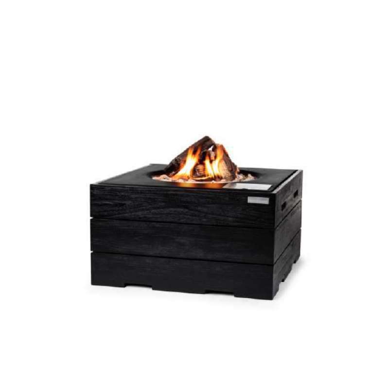 Happy Cocooning Mania Feuertisch 19,5 kW quadratisch groß 76x76x46 cm Teak Black/schwarz