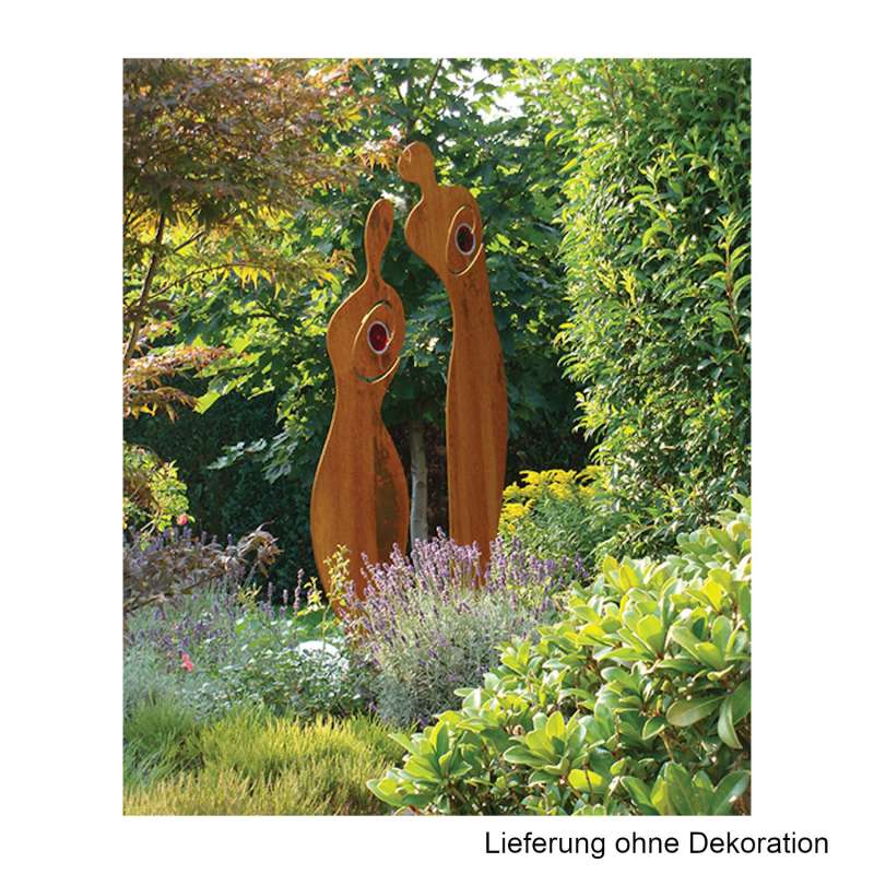 Mecondo SILAS L Skulptur Mann & Frau Cortenstahl/Glaseinsatz rot 180/200 cm Gartendekoration