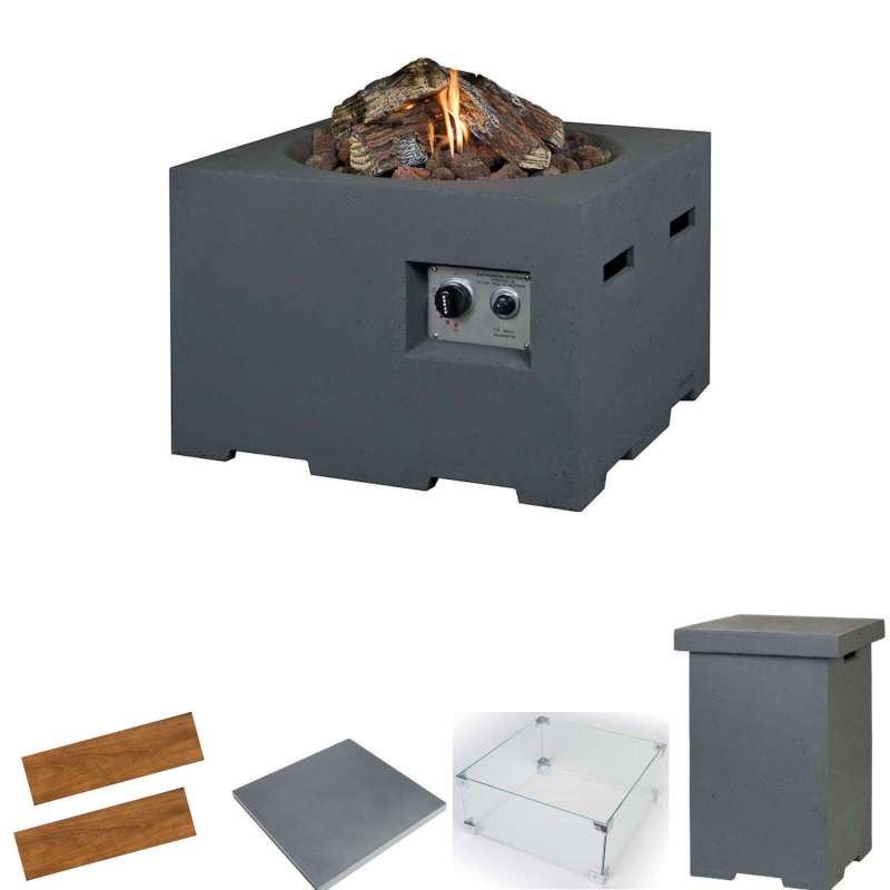 Happy Cocooning Mania Feuertisch Komplettset 12 kW quadratisch klein 60x60x40 cm Beton-Optik grau