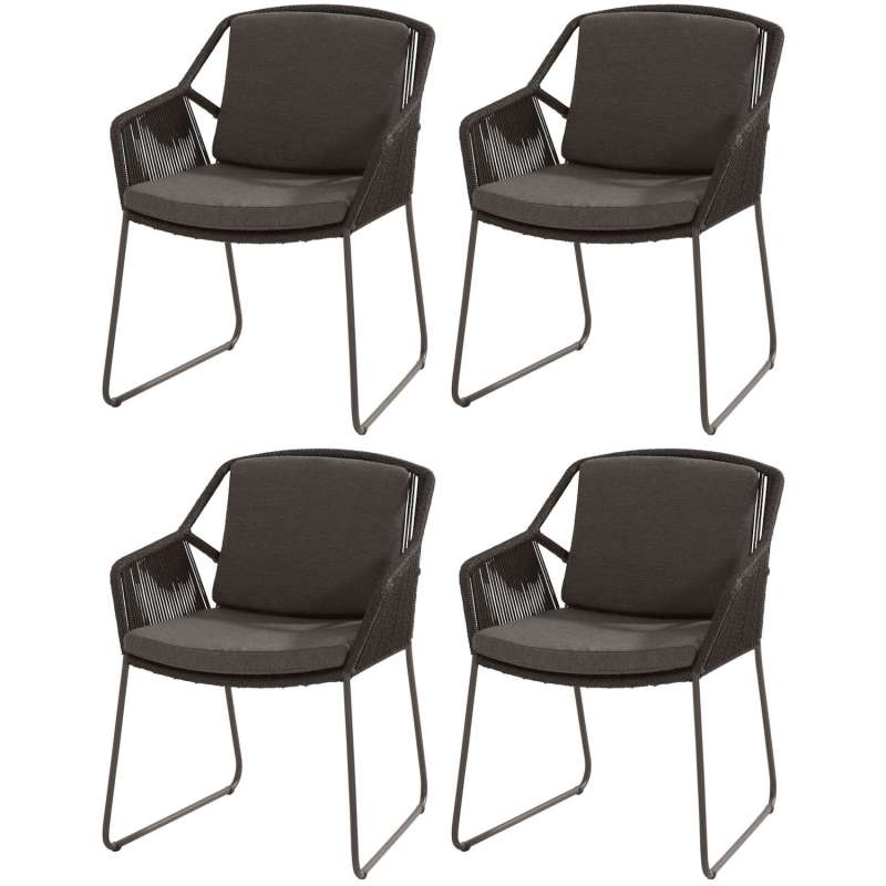 4Seasons Outdoor 4x Dining Sessel Accor anthrazit mit Kissen Gartensessel Gartenstuhl