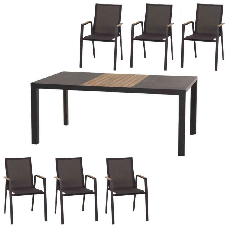 Siena Garden 7-teilige Sitzgruppe Rondo 180x100 cm anthrazit/Teak Stapelsessel