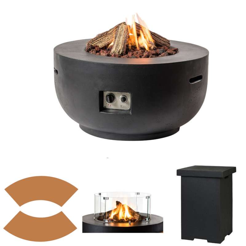 Happy Cocooning Mania Feuertisch Komplettset 19,5 kW Bowl rund 91x91x46 cm Beton-Optik schwarz