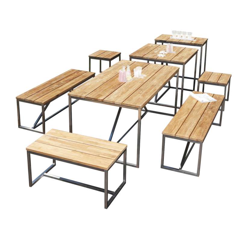 Sonnenpartner 8-teilige Sitzgruppe Skyline Teakholz und Edelstahl Gartentisch Gartenbank
