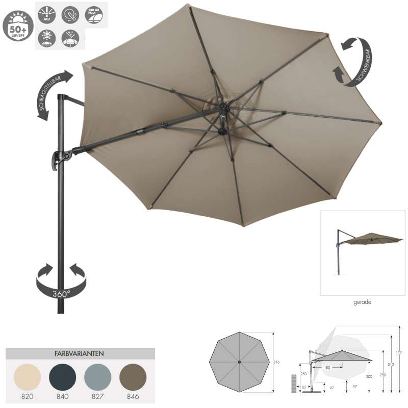 Doppler Ravenna AX ø 330 cm rund Freiarmschirm Ampelschirm rund 4 Farben 436528