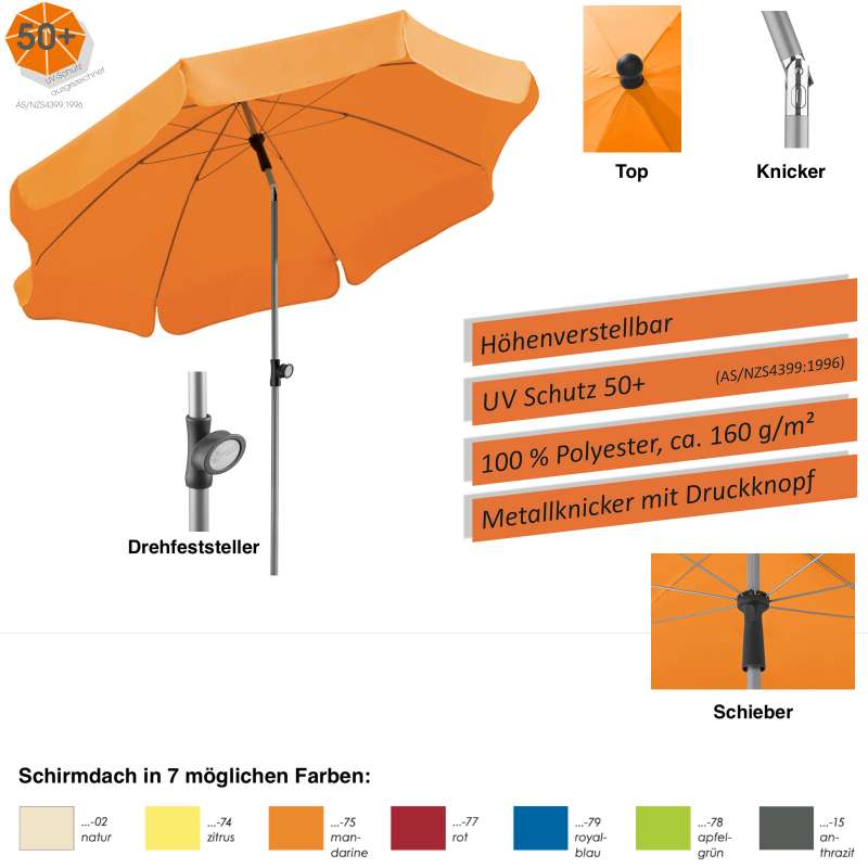 Schneider Locarno Sonnenschirm ø 200 cm rund 7 Farbvarianten Gartenschirm Balkonschirm
