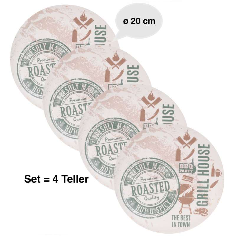 Campinggeschirr Teller 4 Stück flach ø 20 cm Roasted Speiseteller Campingteller