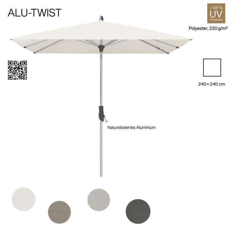 GLATZ Sonnenschirm ALU-TWIST quadratisch 240 x 240 cm in 4 Farben Stoffklasse 2 Mittelstock