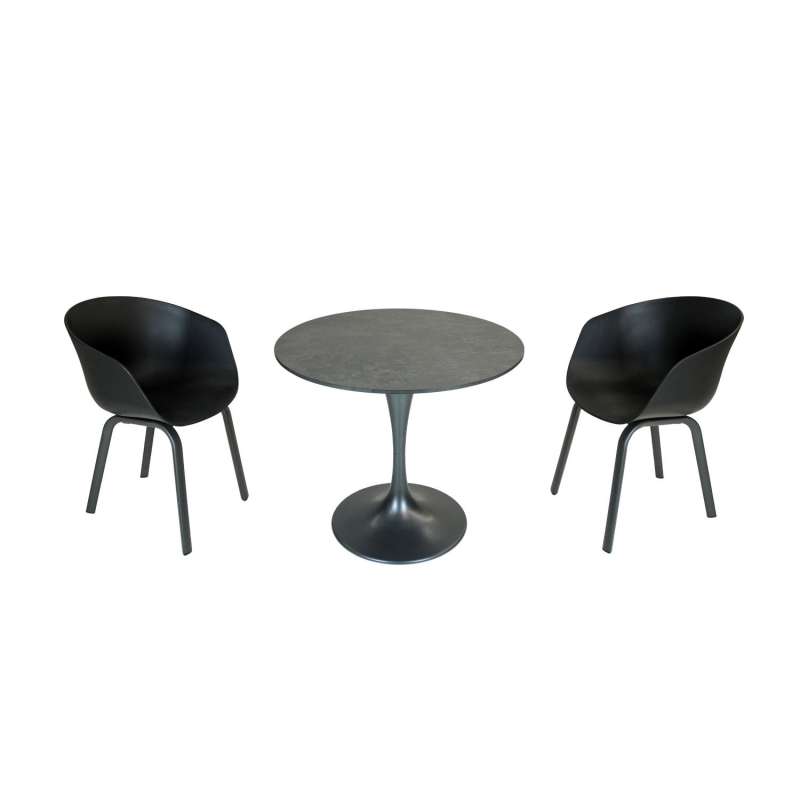 SIT Mobilia 3-teilige Sitzgruppe Trompeta rund & Boca Aluminium eisengrau/schwarz Tisch Ø 80 cm mit