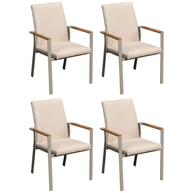 Sonnenpartner 4er-Set Stapelsessel United Aluminium champagner/Teakholz Stapelstuhl