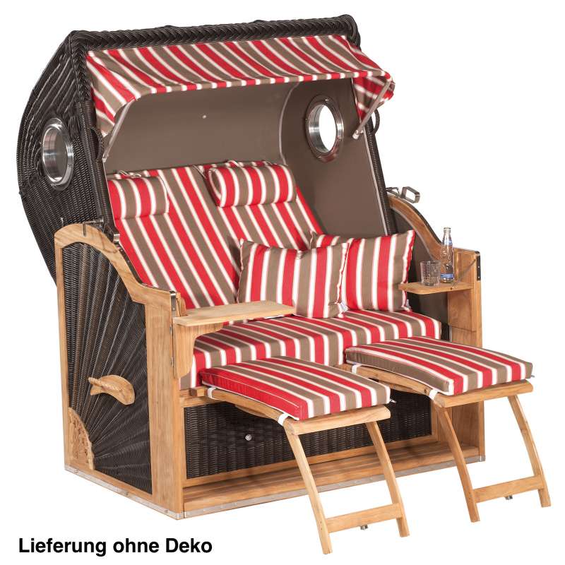Sonnenpartner Strandkorb Diplomat Teak XL Liegemodell inkl Ausstattung cafébraun