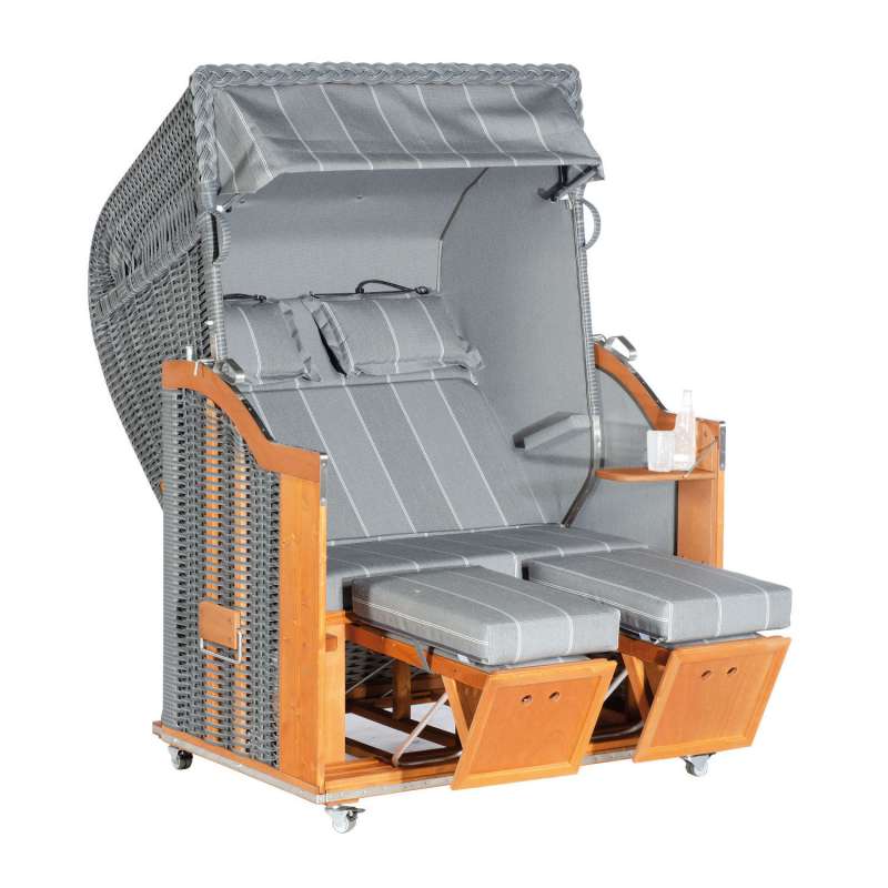 Sonnenpartner Strandkorb Classic 2-Sitzer Halbliegemodell onix/grau mit Sonderausstattung