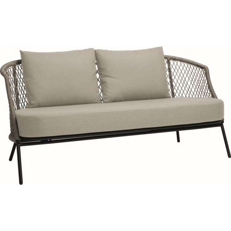 Stern Lounge-Sofa Odea 2-Sitzer Aluminium schwarz matt Kordel salt/Kissen Outdoorstoff cream Gartenl