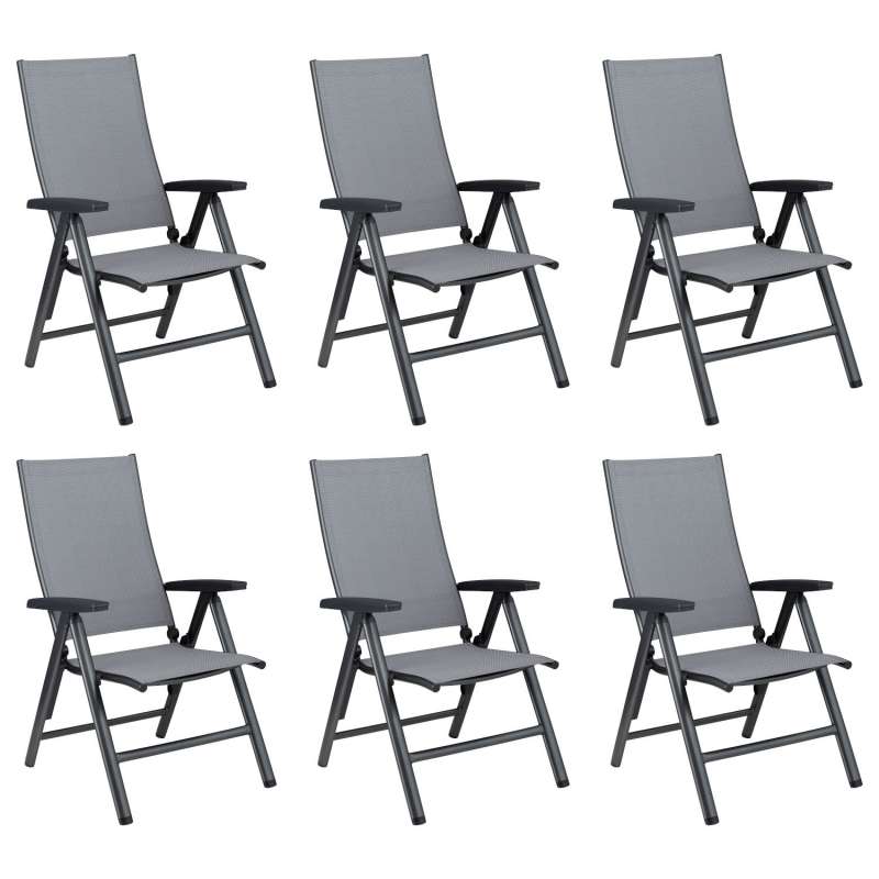 Kettler 6er-Set Multipositionssessel Cirrus Aluminium anthrazit/Outdoorgewebe anthrazit-grau Hochleh