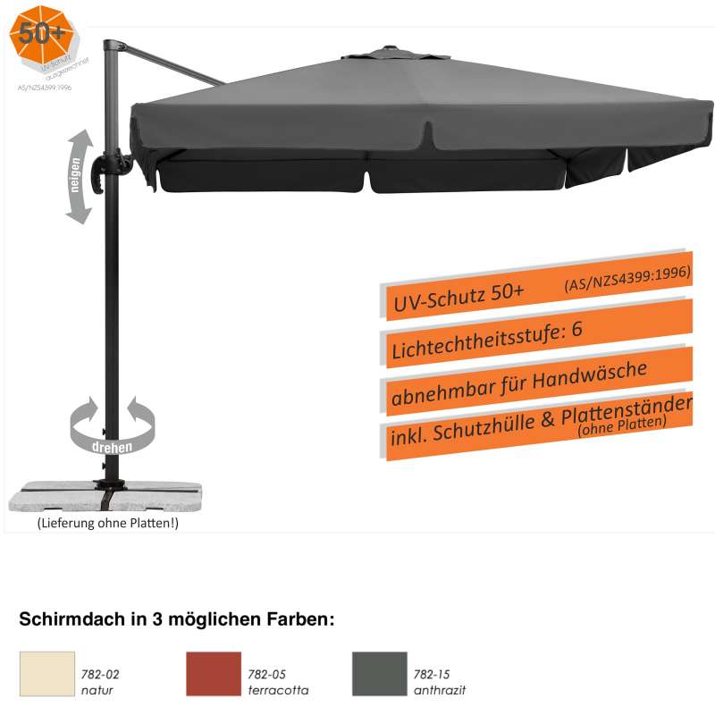 Schneider Schirme Rhodos Ampelschirm 300 x 300 cm 3 Farbvarianten Sonnenschirm Freiarm