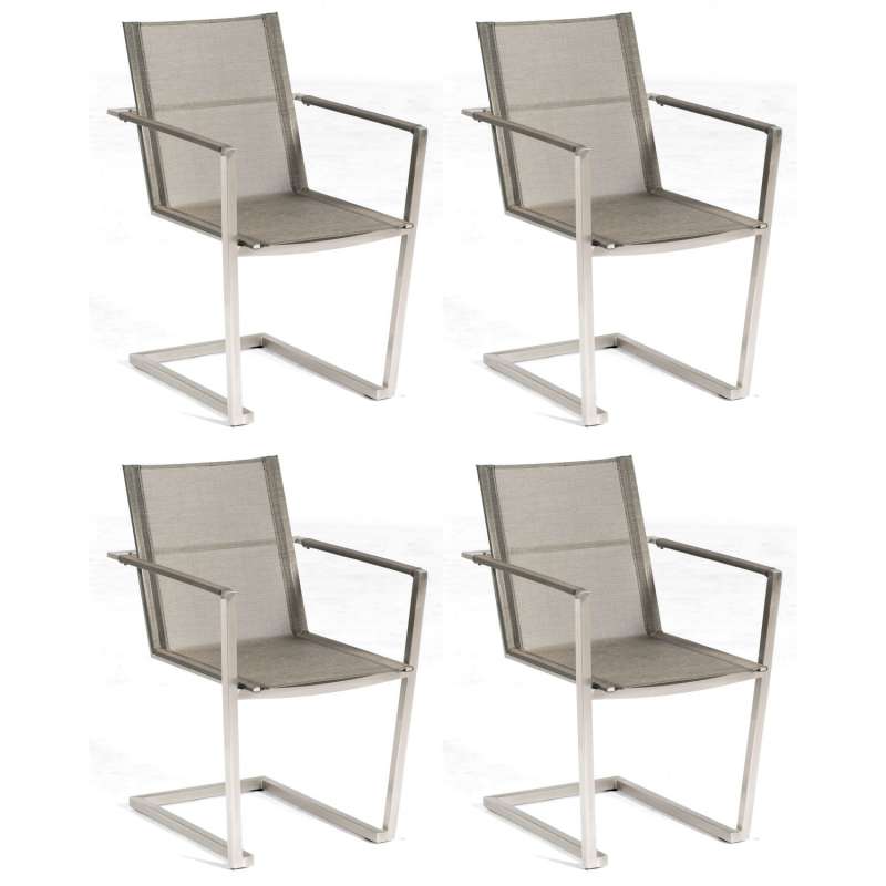 Sonnenpartner 4x Freischwinger Platinum Edelstahl/Textilen metallic-grau Gartensessel