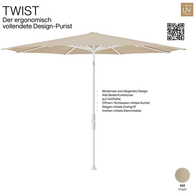 GLATZ Sonnenschirm TWIST rund ø 300 cm Gestell matt weiss Stoff Farbe 422 Cream Mittelmastschirm