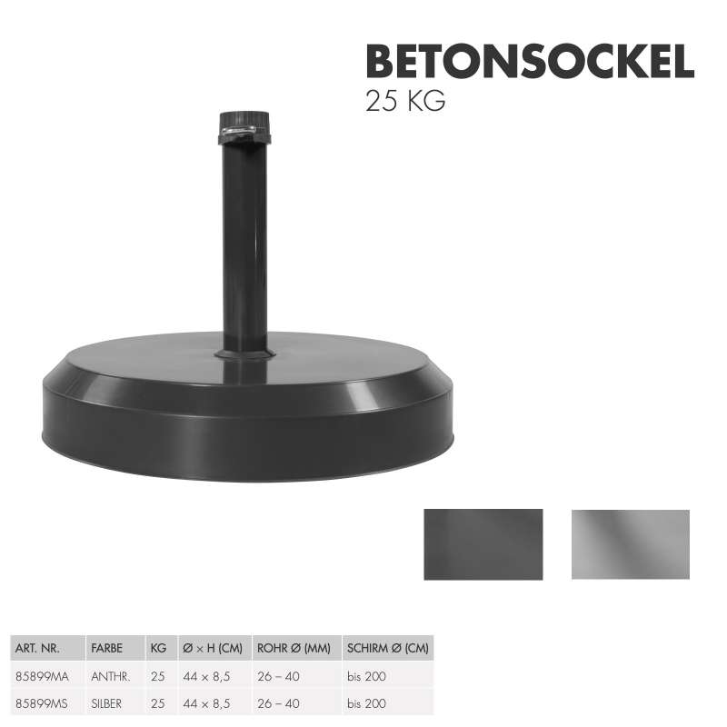 Doppler Betonsockel 25 kg für Rohr ø 26 -33 - 37 mm Schirmsockel rund ø 44 cm 2 Farben