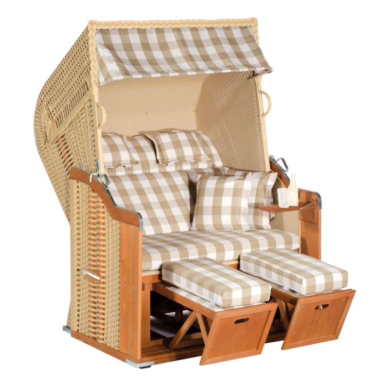 SunnySmart Garten-Strandkorb Rustikal 255 PLUS 2-Sitzer beige/sand mit Kissen