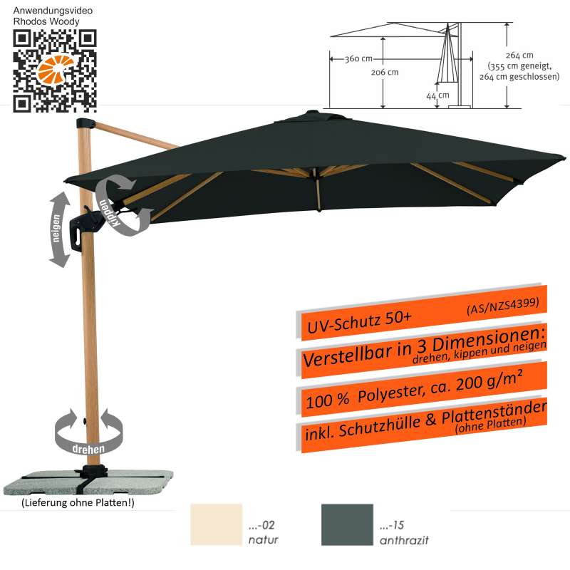 Schneider Schirme Rhodos Twist Woody Sonnenschirm 300 x 300 cm in 2 Farben Ampelschirm