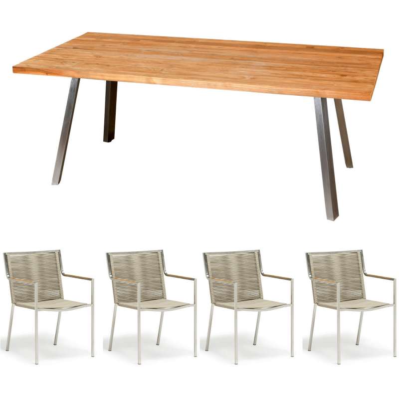 Inko Sitzgruppe Varuna Edelstahl/Kordel/Teak 160x90 cm Tisch mit Stapelsesseln