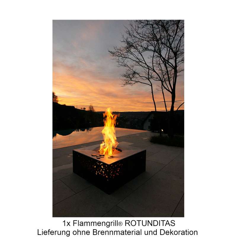 Mecondo Flammengrill® ROTUNDITAS 80x80x35 cm Edelstahl-Grillfäche Corten/Edelstahl Feuertisch
