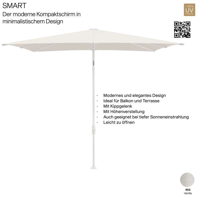 GLATZ Sonnenschirm SMART quadratisch 240 x 240 cm Gestell matt weiss Stoff Farbe 453 Vanilla Mittelm