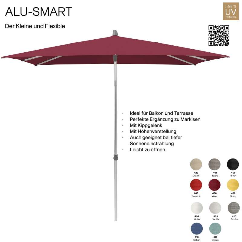 GLATZ Sonnenschirm ALU-SMART 250 x 200 cm Gestell natureloxiert Mittelstock in 11 Farben