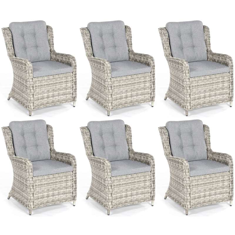 SunnySmart 6er Set Garten-Sessel Lincoln Aluminium mit Kunststoffgeflecht vintage-taupe Gartenstuhl
