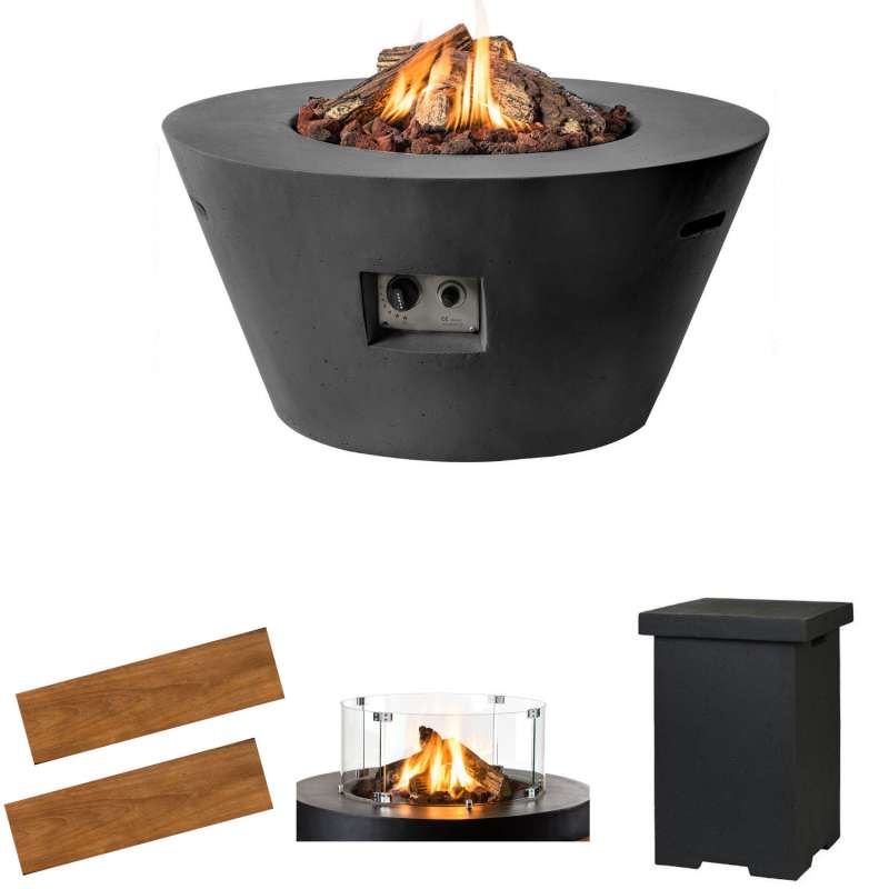 Happy Cocooning Mania Feuertisch Komplettset 19,5 kW Cone konisch 96x96x46 cm Beton-Optik schwarz