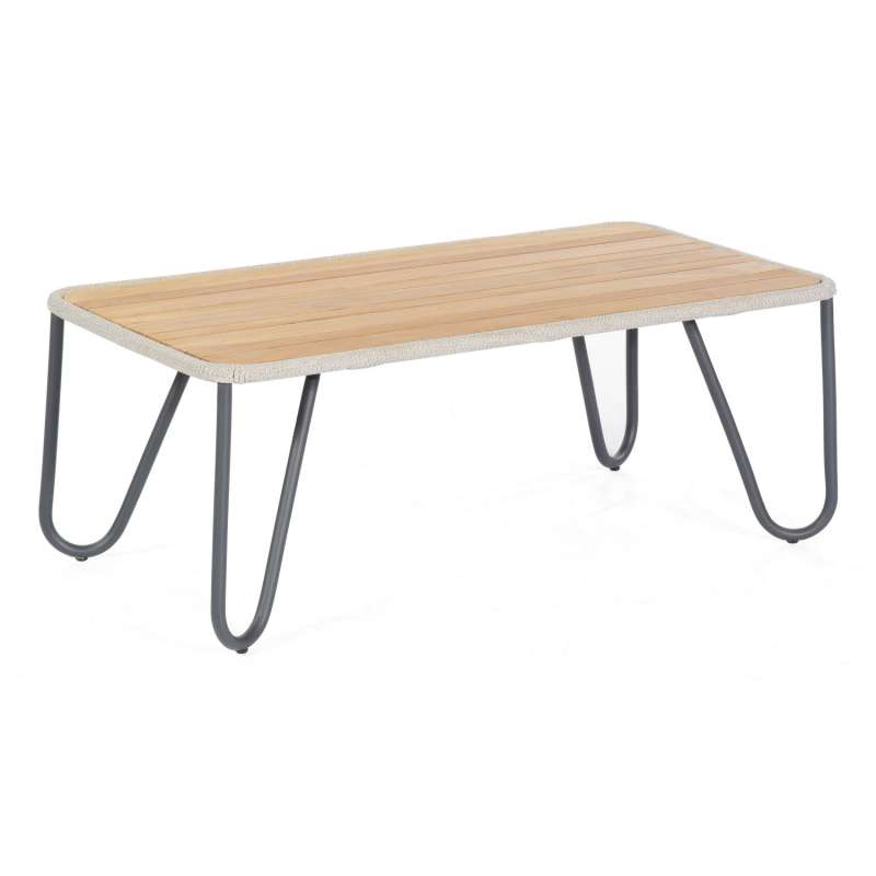 Sonnenpartner Loungetisch Charité 120x60 cm Alu/Teakholz/Polyrope silbergrau Tisch