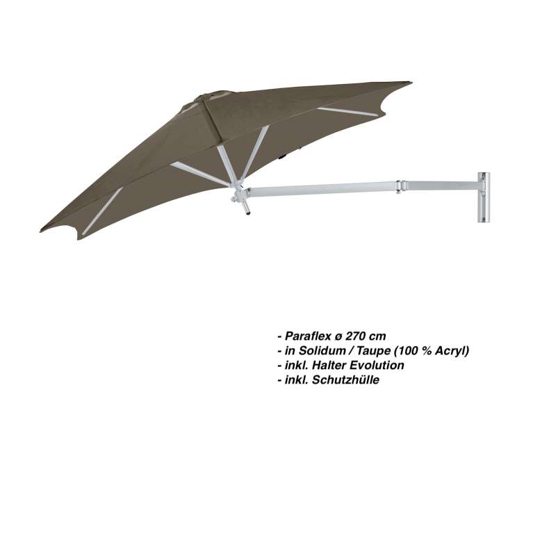 Umbrosa Paraflex ø 270 cm Sonnenschirm Wandschirm SET Solidum Taupe inkl. Halterung