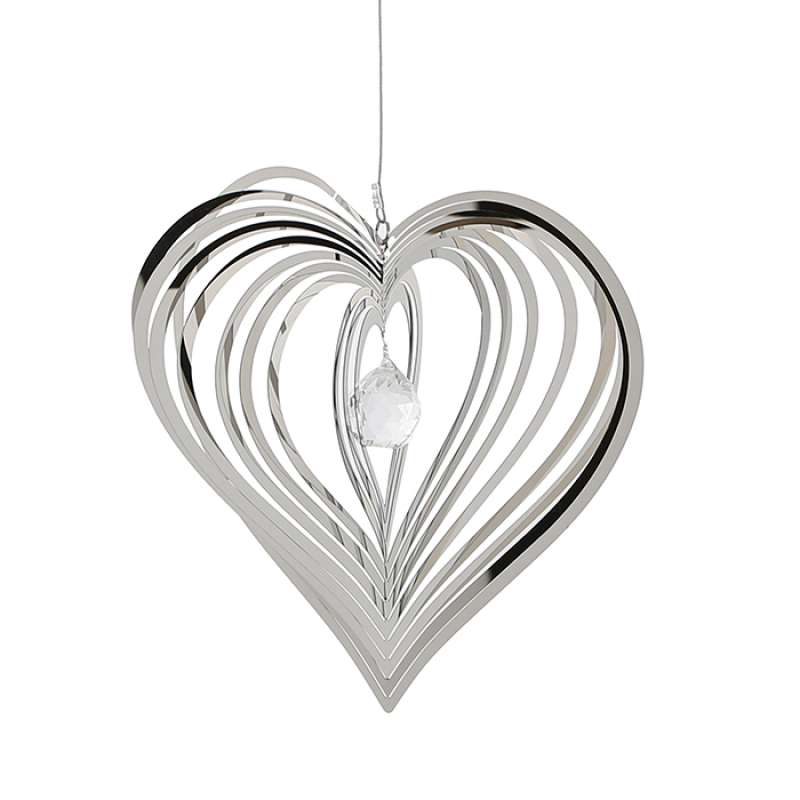 Casablanca Windspiel Crystal Heart Edelstahl silberfarben Ø 22 cm Outdoor-geeignet