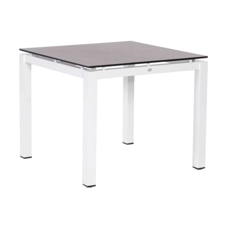 Sonnenpartner Gartentisch Base 90x90 cm Aluminium weiß Tischsystem HPL Teak