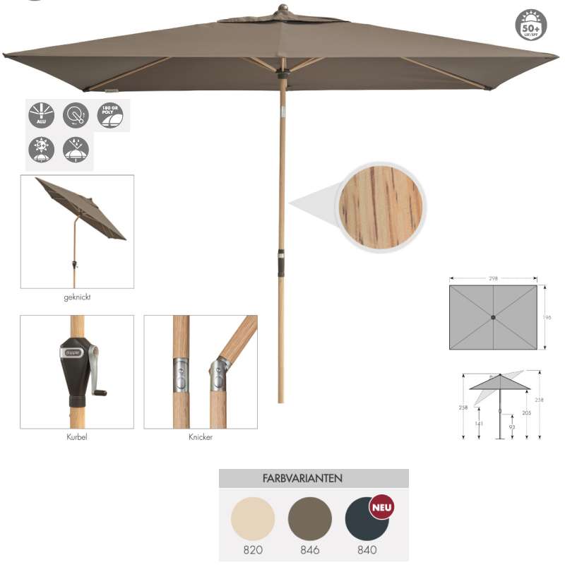 Doppler Alu Wood 200 x 300 cm Marktschirm Holzoptik Sonnenschirm rund 3 Farben Mittelmastschirm
