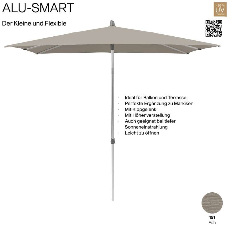 GLATZ Sonnenschirm ALU-SMART quadratisch 240 x 240 cm Gestell natureloxiert Farbe 151 Ash Mittelstoc