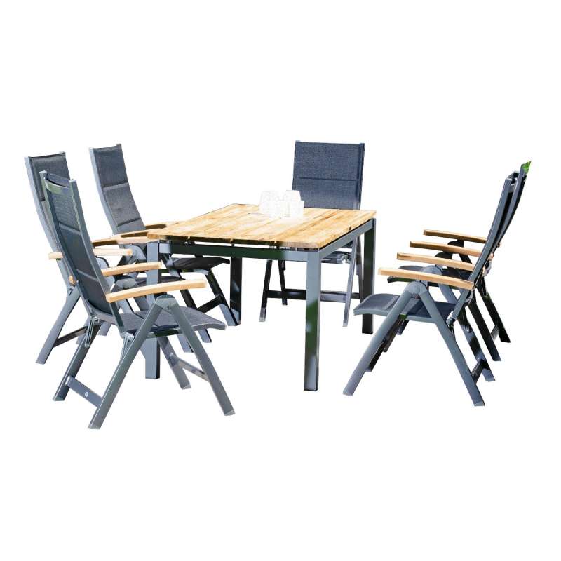 Sonnenpartner 7-teilige Sitzgruppe Sierra & Base 160x90 cm mit 6 Klappsesseln Aluminium anthrazit Te