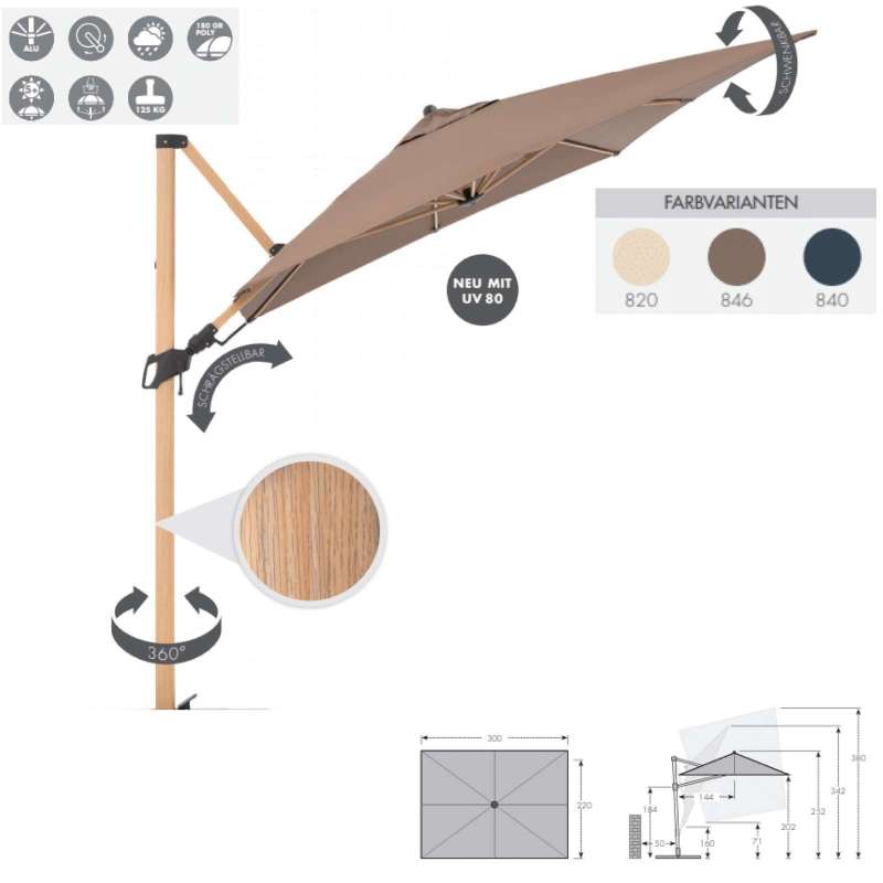 Doppler Alu Wood Pendel AX Ultra 220 x 300 cm Pendelschirm Ampelschirm 3 Farben 451268